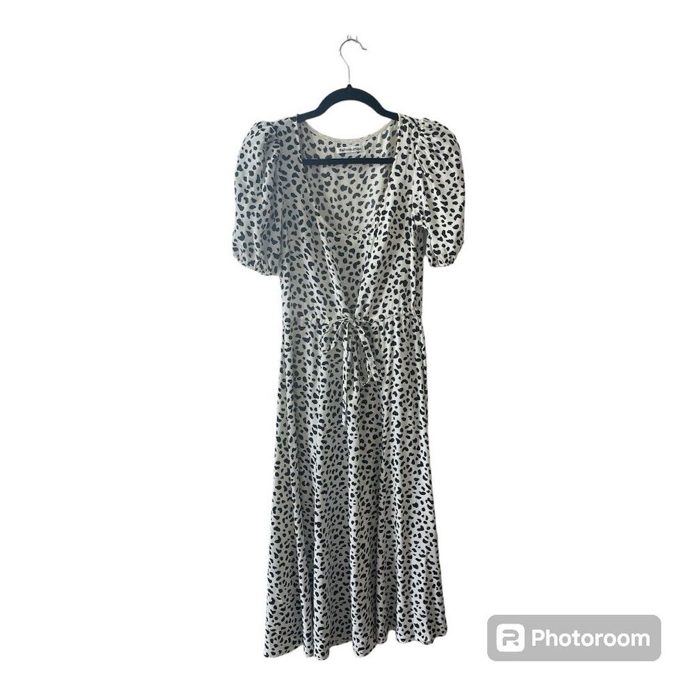 Reformation Women's Size 2 Black & White Ocelot Print A-Line Wrap Midi Dress